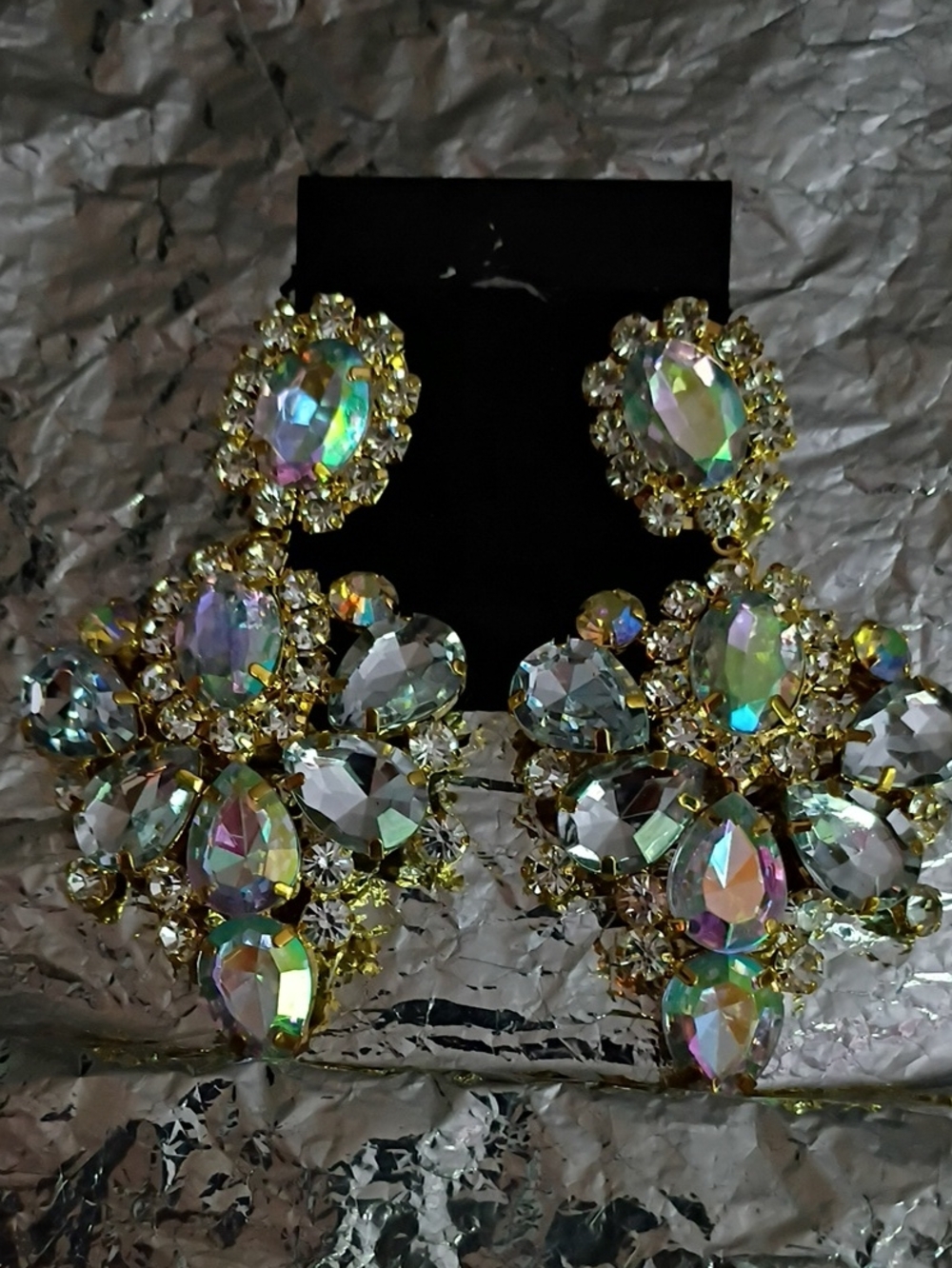 Aurora Crystal Drop Statement Earrings - Gold Tone